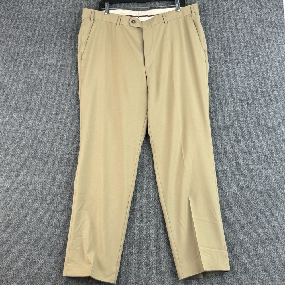 Hiltl Dress Pants Mens 38x32 Beige Super 100s Wool Flat Front Formal Trousers